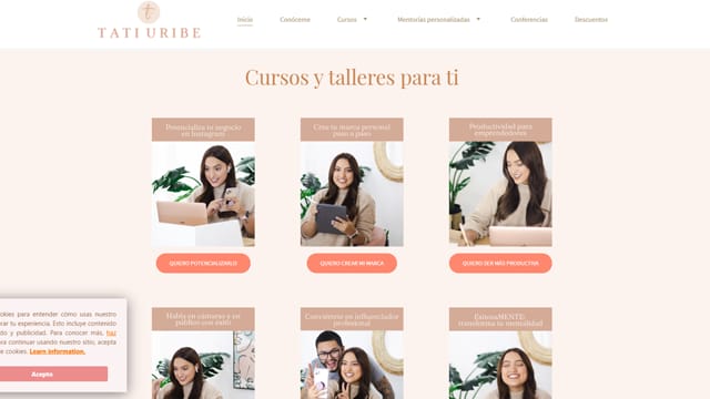 Sitio web de Tati Uribe hecho en Zyro