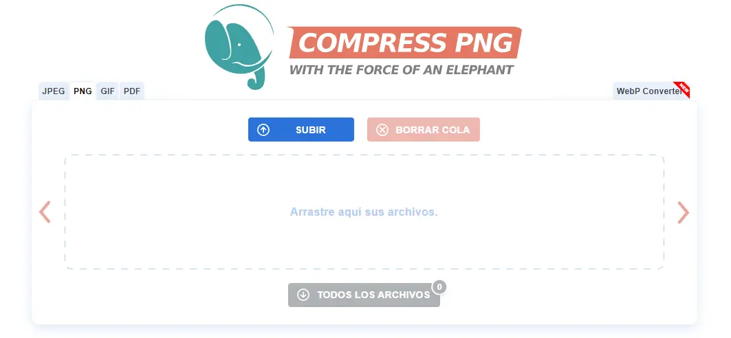 CompressPNG Herramienta para comprimir imágenes JPEG PNG GIF PDF webp converter.