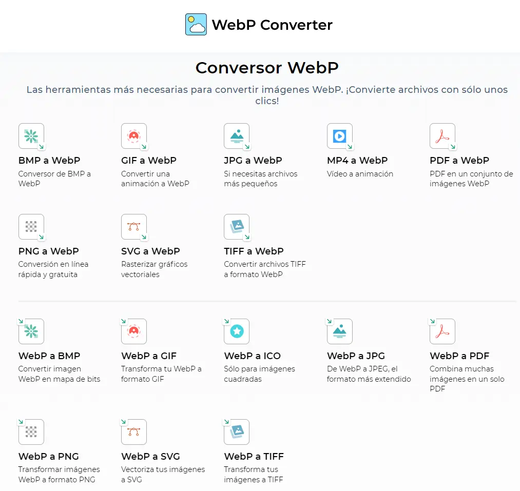 WebConverter Herramienta para comprimir imágenes de varios formatos a webp o de webp a varios formatos.