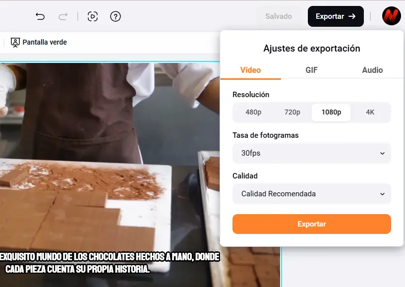 Exportar video en FlexClip