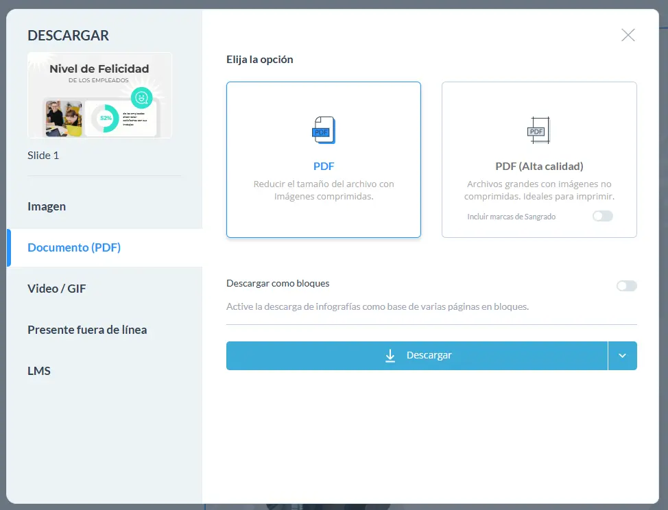 Descargamos en el formato que se adapte a nuestras necesidades.