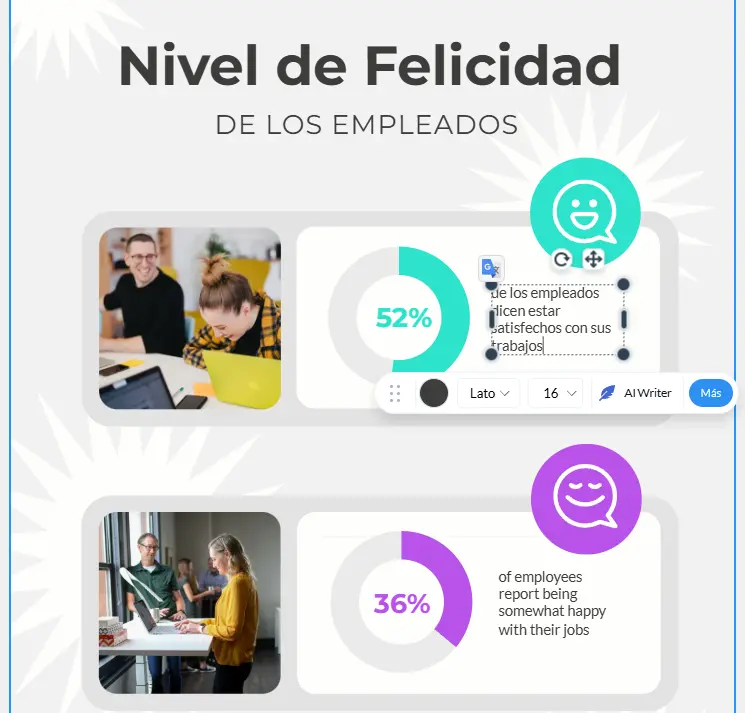 Editando la plantilla que hemos escogido en Visme - Mejor herramienta con IA para Diseño gráfico