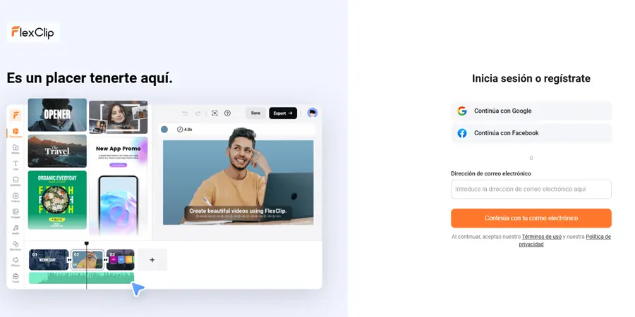 Registro en FlexClip crear videos online gratis con IA en FlexClip