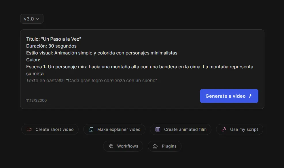 Ingresar el prompt a InVideo