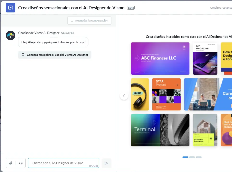 Crear diseños con IA de Visme