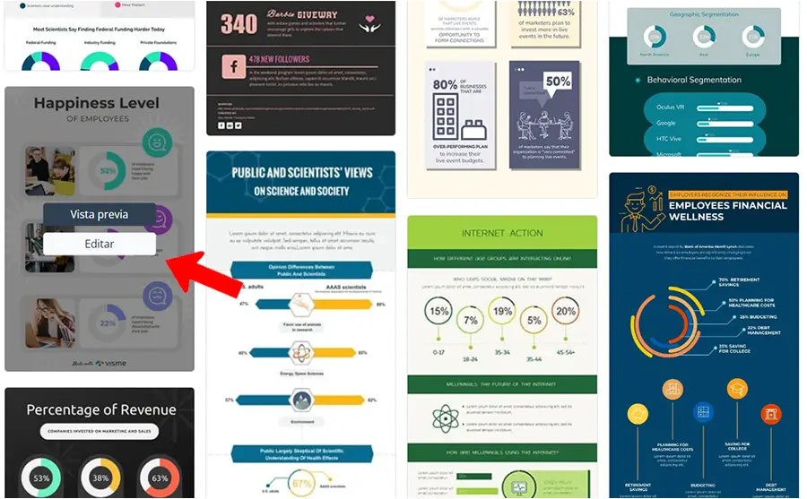 Escogemos la plantilla que se adapte a nuestras necesidades en Visme - Mejor Herramienta de Diseño Gráfico