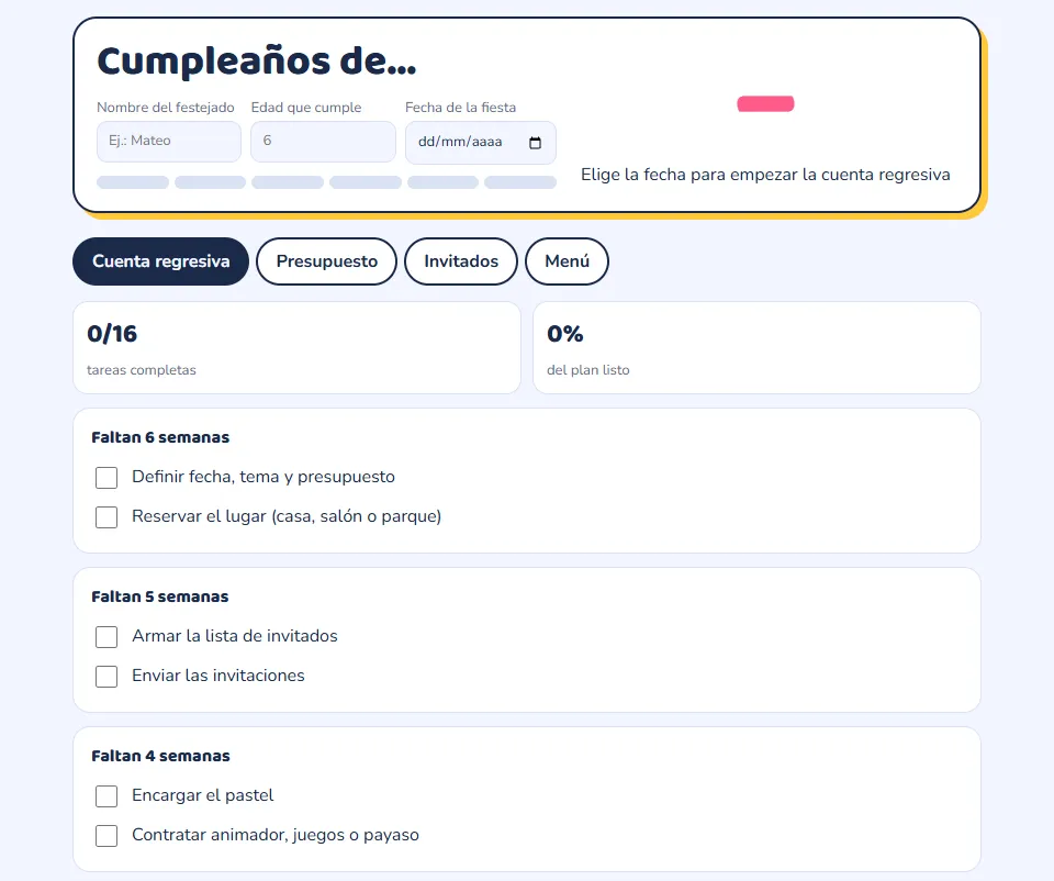 Imagen del planificador de cumpleaños - Ideas de productos digitales